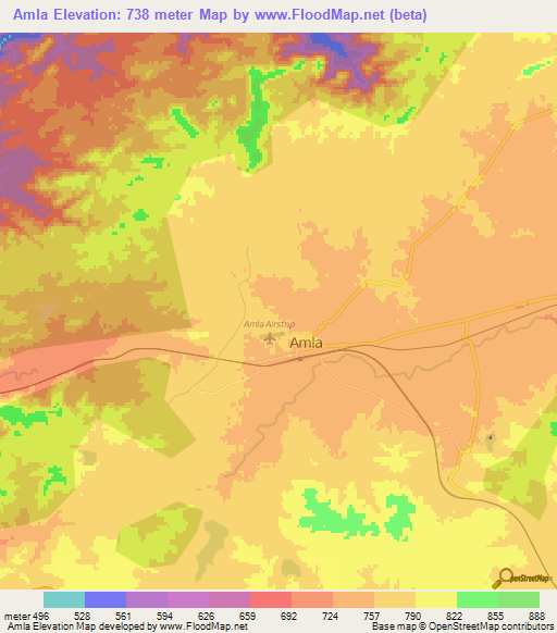 Amla,India Elevation Map
