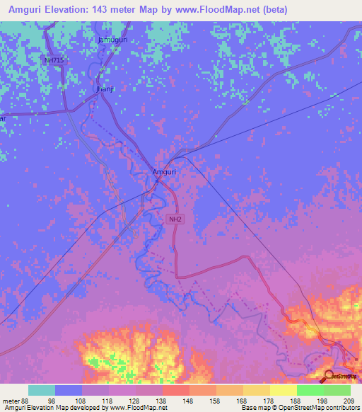 Amguri,India Elevation Map
