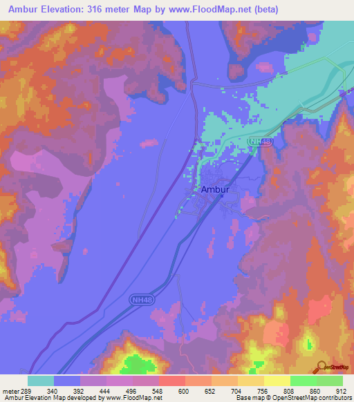 Ambur,India Elevation Map