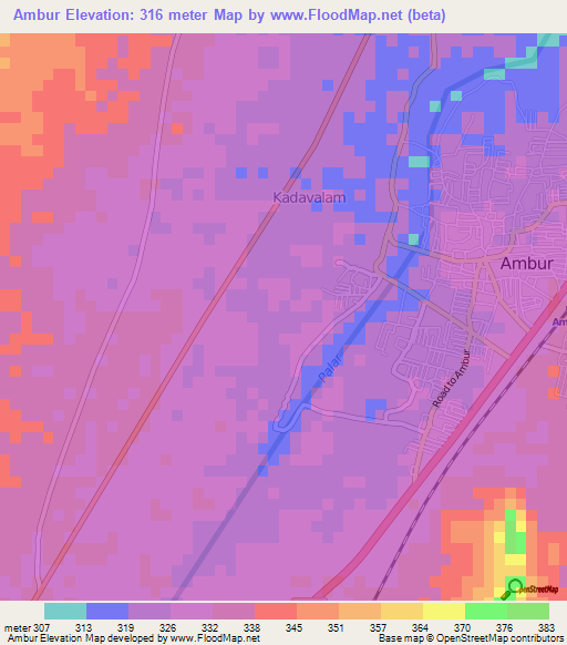 Ambur,India Elevation Map