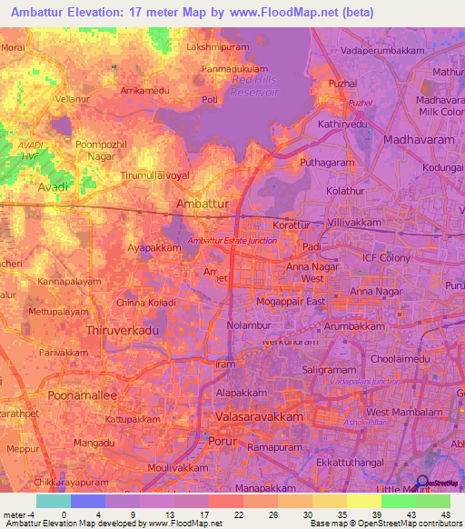 Ambattur,India Elevation Map