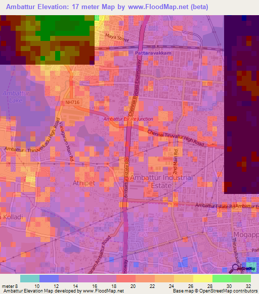 Ambattur,India Elevation Map