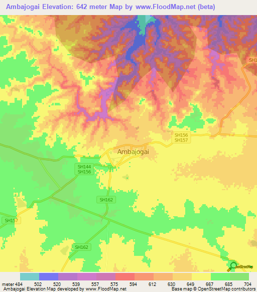 Ambajogai,India Elevation Map