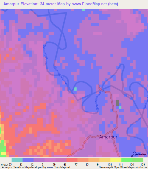 Amarpur,India Elevation Map