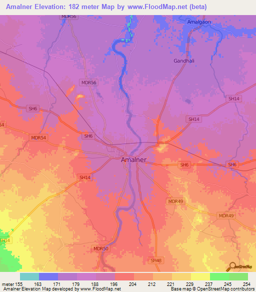 Amalner,India Elevation Map