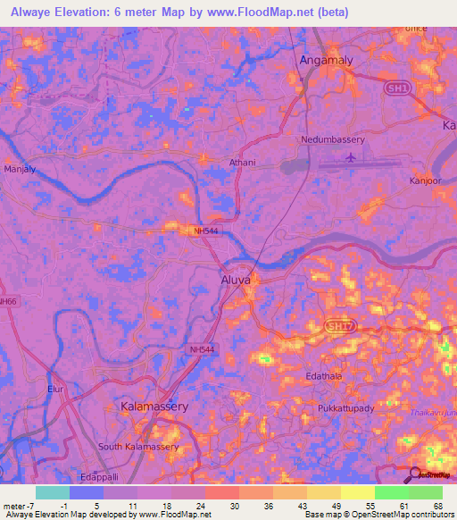 Alwaye,India Elevation Map