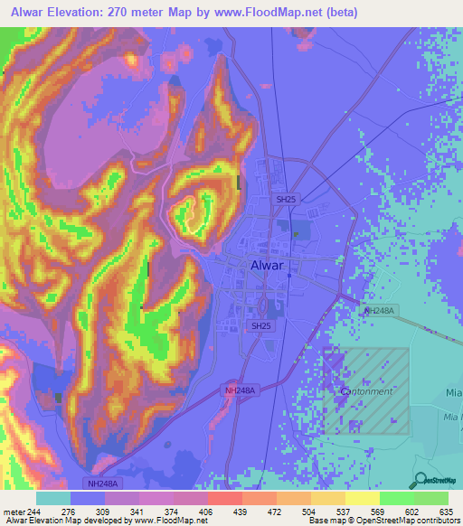 Alwar,India Elevation Map