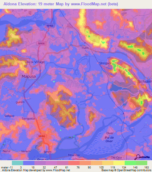 Aldona,India Elevation Map