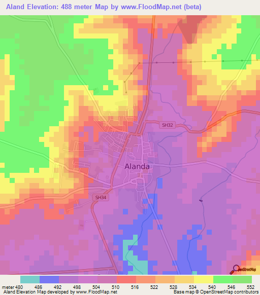 Aland,India Elevation Map