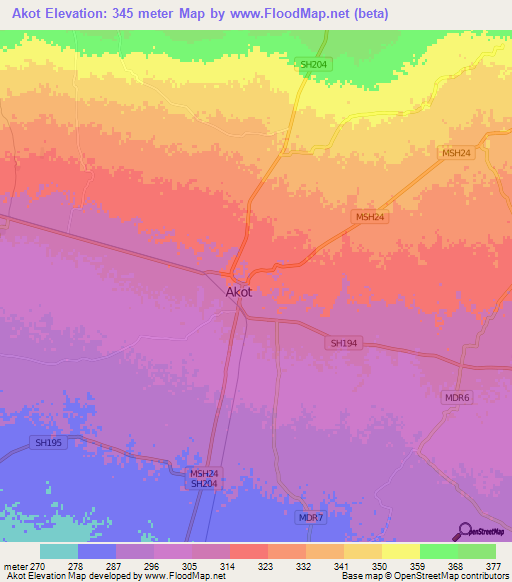 Akot,India Elevation Map