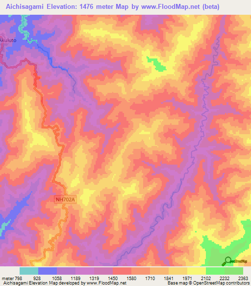 Aichisagami,India Elevation Map