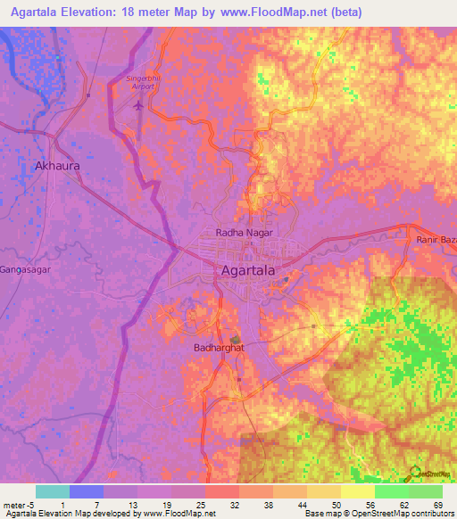 Agartala,India Elevation Map