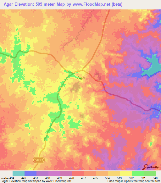 Agar,India Elevation Map