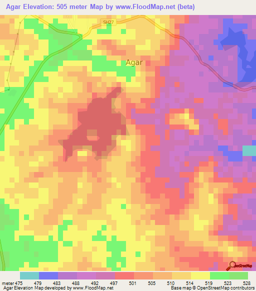Agar,India Elevation Map