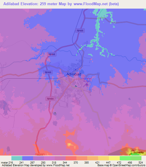 Adilabad,India Elevation Map
