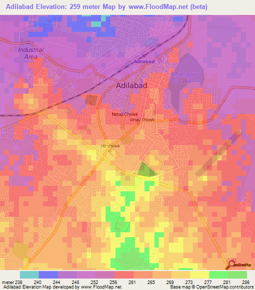 Adilabad,India Elevation Map