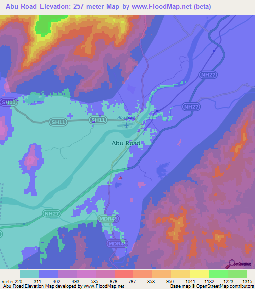 Abu Road,India Elevation Map