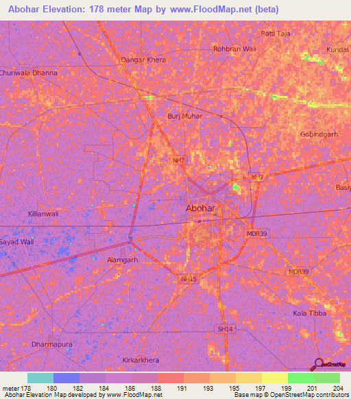 Abohar,India Elevation Map