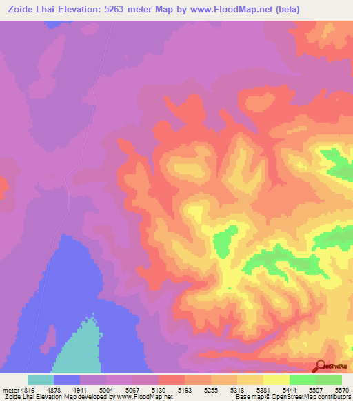 Zoide Lhai,China Elevation Map