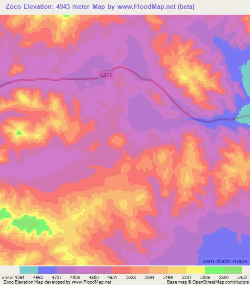 Zoco,China Elevation Map