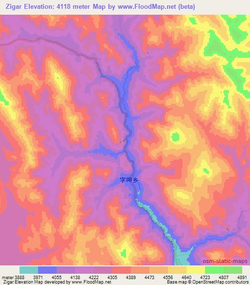 Zigar,China Elevation Map
