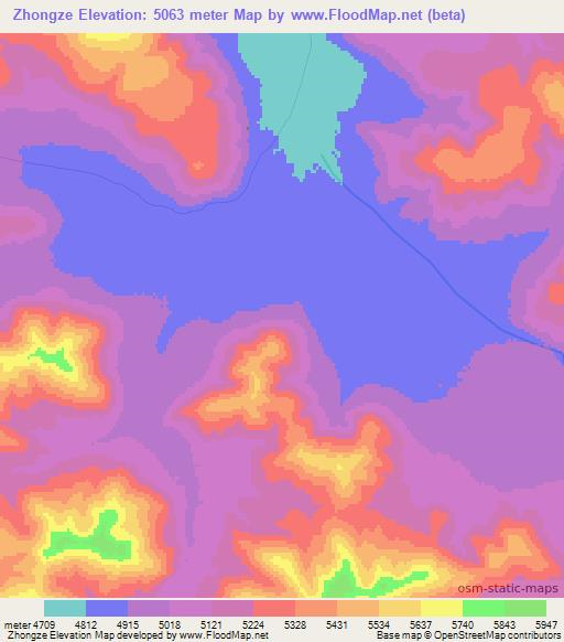 Zhongze,China Elevation Map