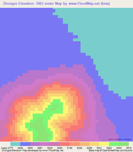 Zhongze,China Elevation Map