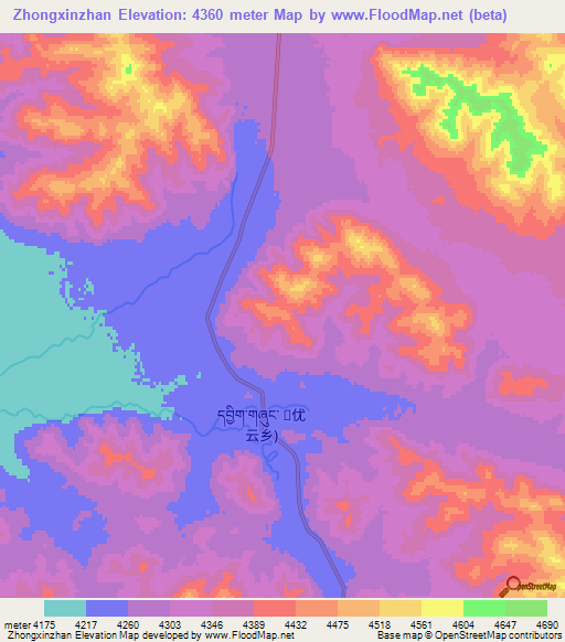 Zhongxinzhan,China Elevation Map