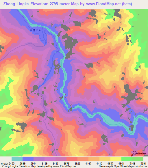 Zhong Lingka,China Elevation Map