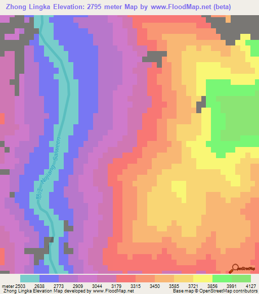 Zhong Lingka,China Elevation Map