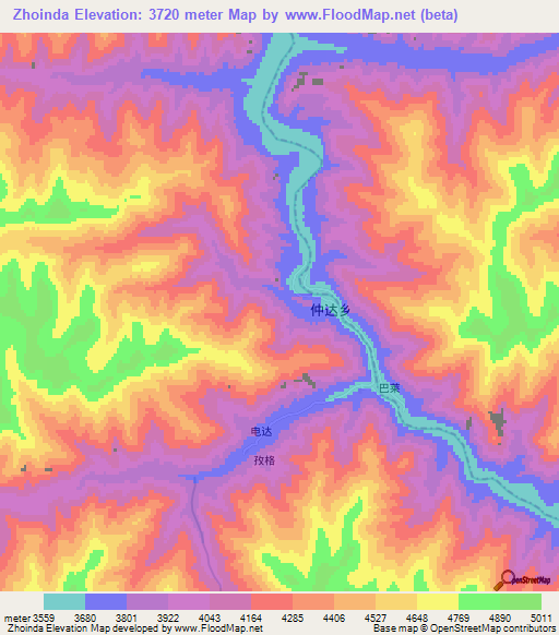 Zhoinda,China Elevation Map