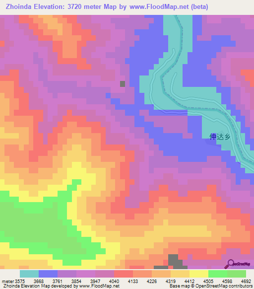 Zhoinda,China Elevation Map