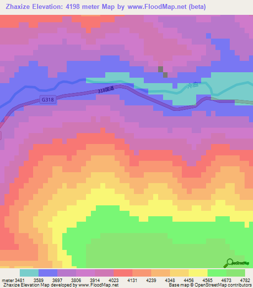 Zhaxize,China Elevation Map