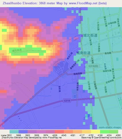 Zhaxilhunbo,China Elevation Map