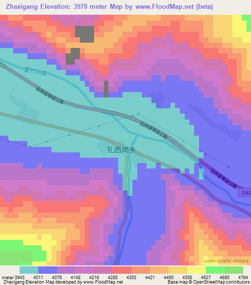 Zhaxigang,China Elevation Map