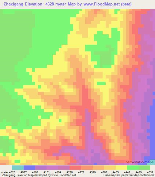 Zhaxigang,China Elevation Map