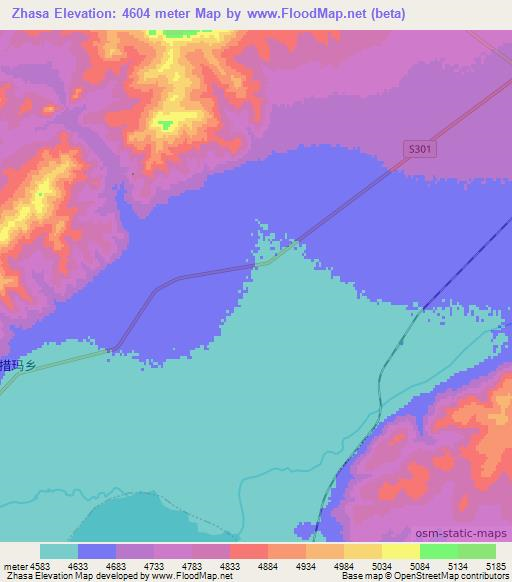 Zhasa,China Elevation Map
