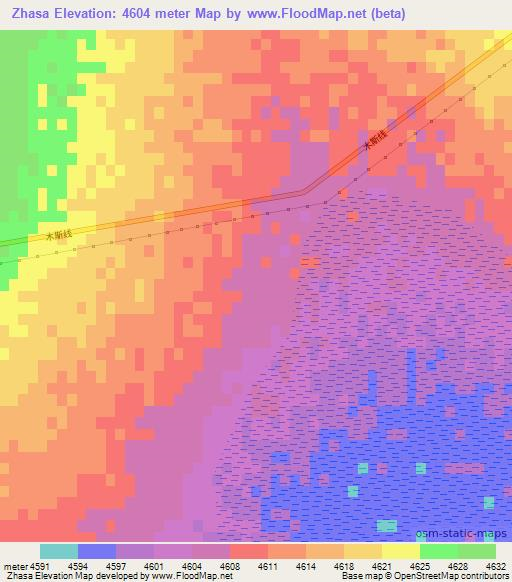 Zhasa,China Elevation Map