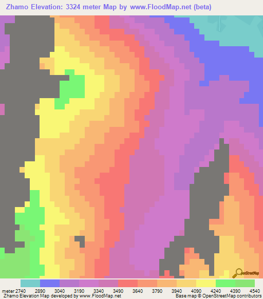 Zhamo,China Elevation Map