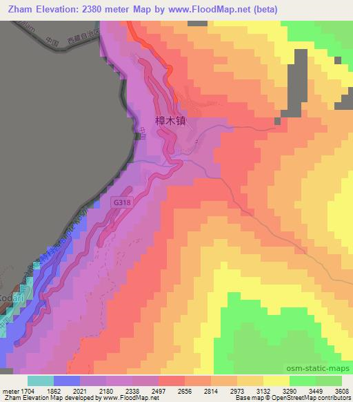 Zham,China Elevation Map