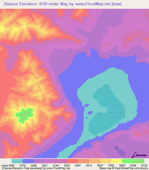Zhainze,China Elevation Map