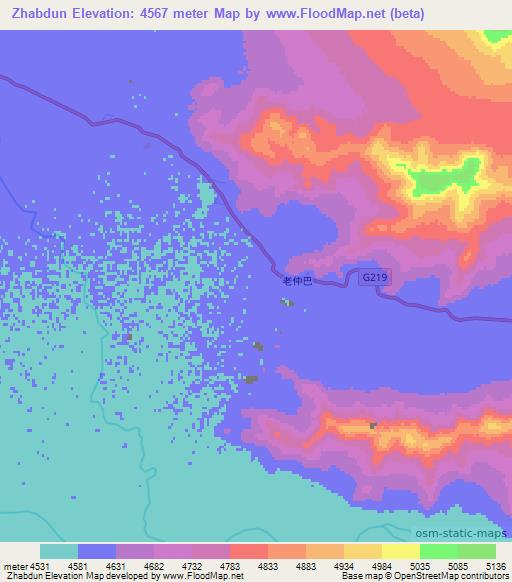 Zhabdun,China Elevation Map