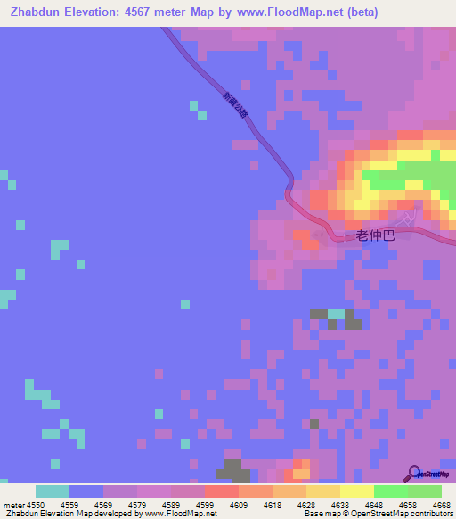 Zhabdun,China Elevation Map