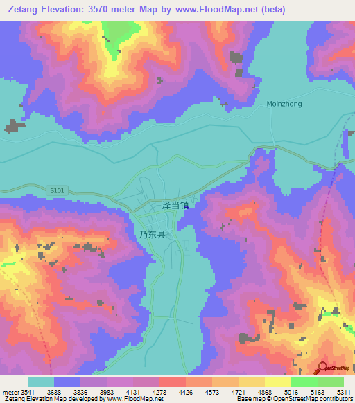 Zetang,China Elevation Map