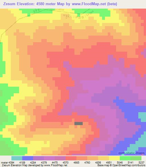 Zesum,China Elevation Map