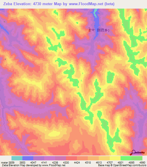 Zeba,China Elevation Map
