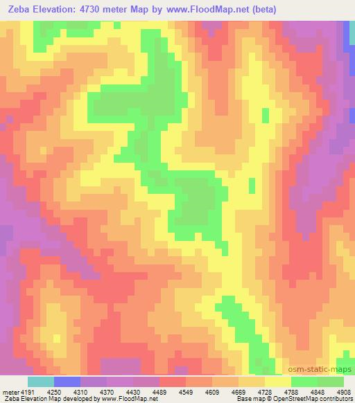 Zeba,China Elevation Map