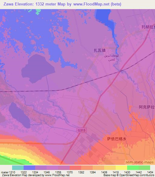 Zawa,China Elevation Map