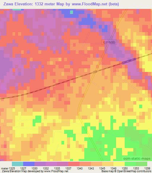 Zawa,China Elevation Map