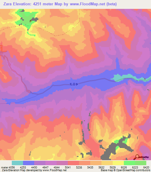 Zara,China Elevation Map